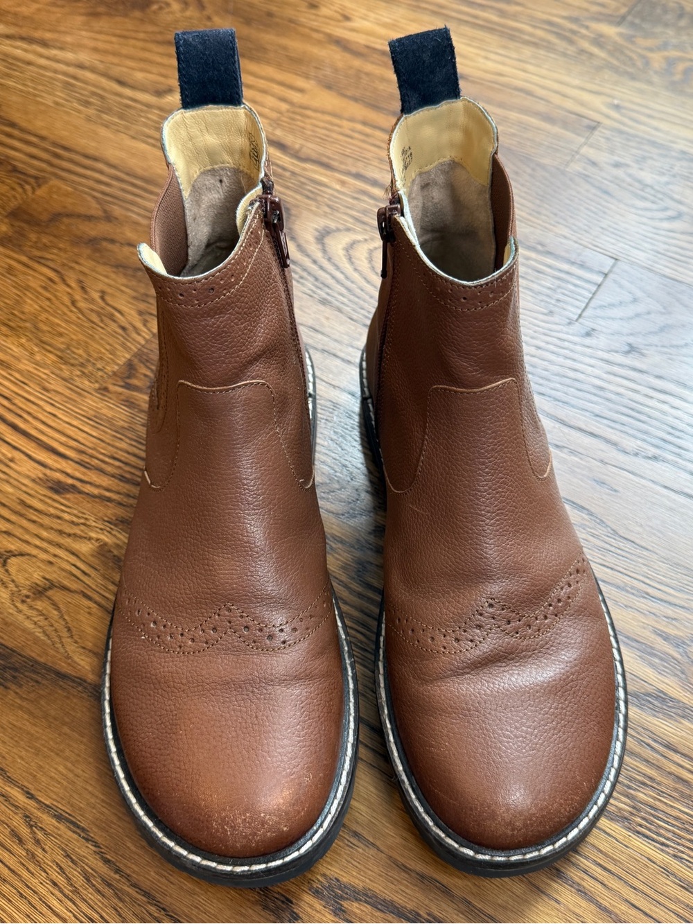 Mini Boden Girls Brown Leather Chelsea Wingtip Brogue ankle Boots Size US4.5